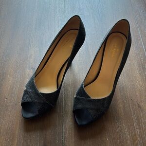 KATE SPADE Made In Italy Black Starlight Billie Glitter Peep Toe Heels Size 8